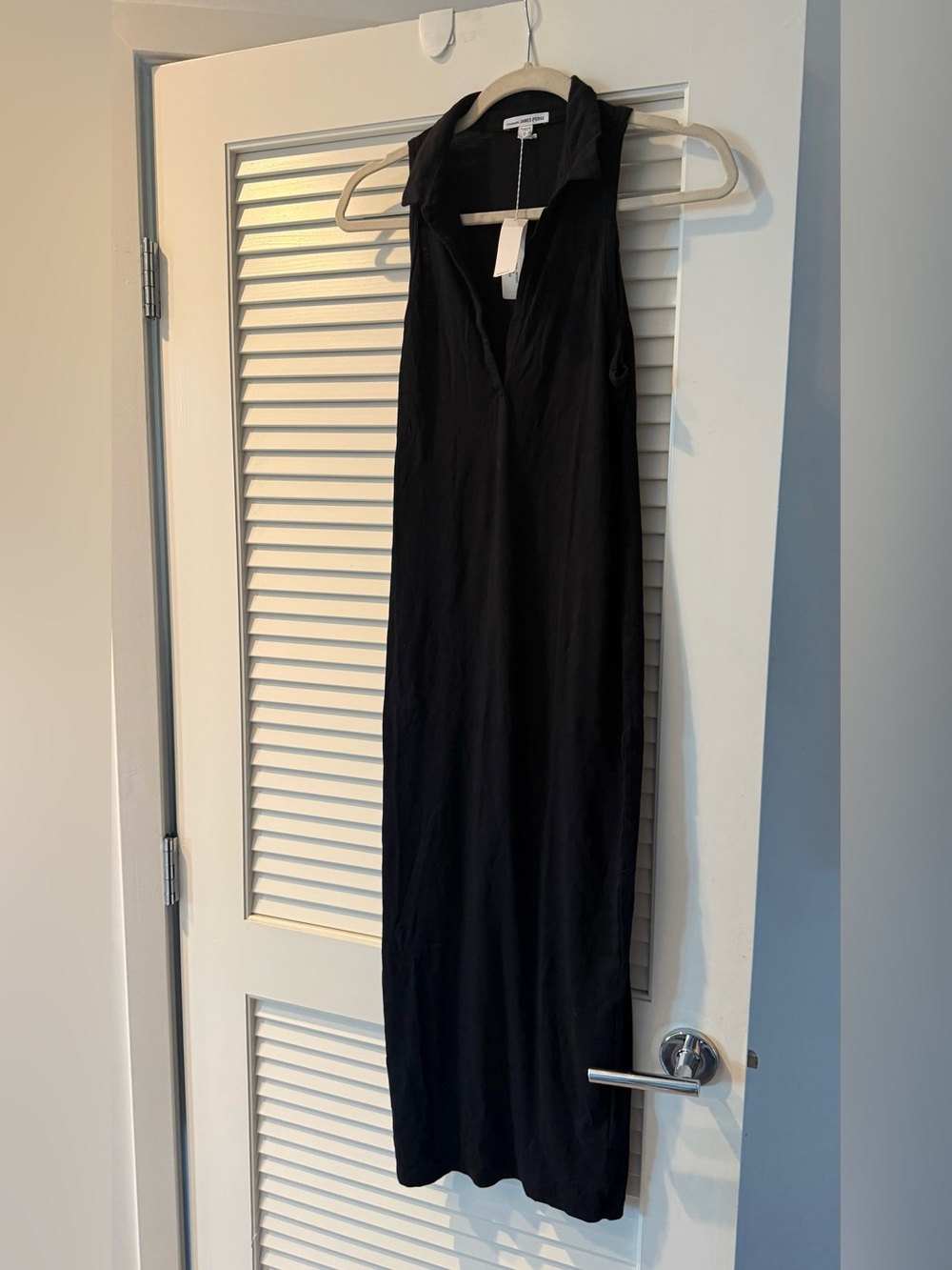 James Perse Sleeveless Black Maxi Dress with Collared V-Neck